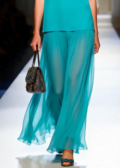 Boutique Lake Green Oversized Chiffon Two Pieces Set Butterfly Sleeve