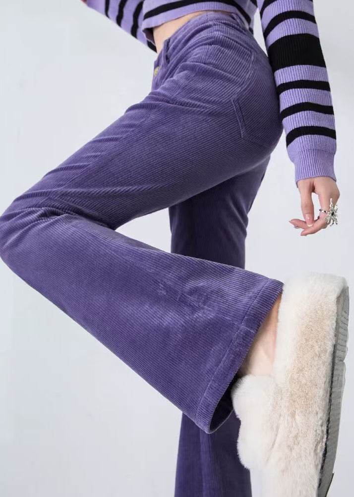 Boutique Lavender High Waist Corduroy Flared Trousers Spring