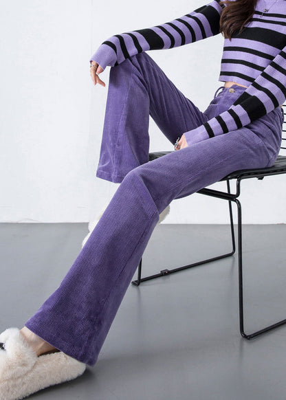 Boutique Lavender High Waist Corduroy Flared Trousers Spring