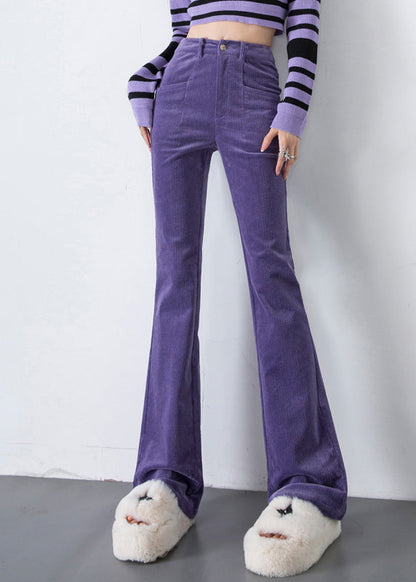 Boutique Lavender High Waist Corduroy Flared Trousers Spring