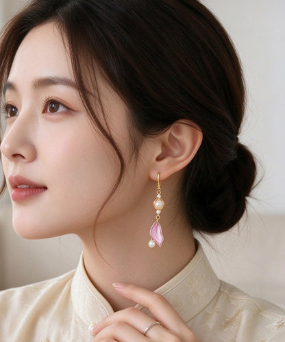 Boutique Leaves Pearl Metal Drop Earrings