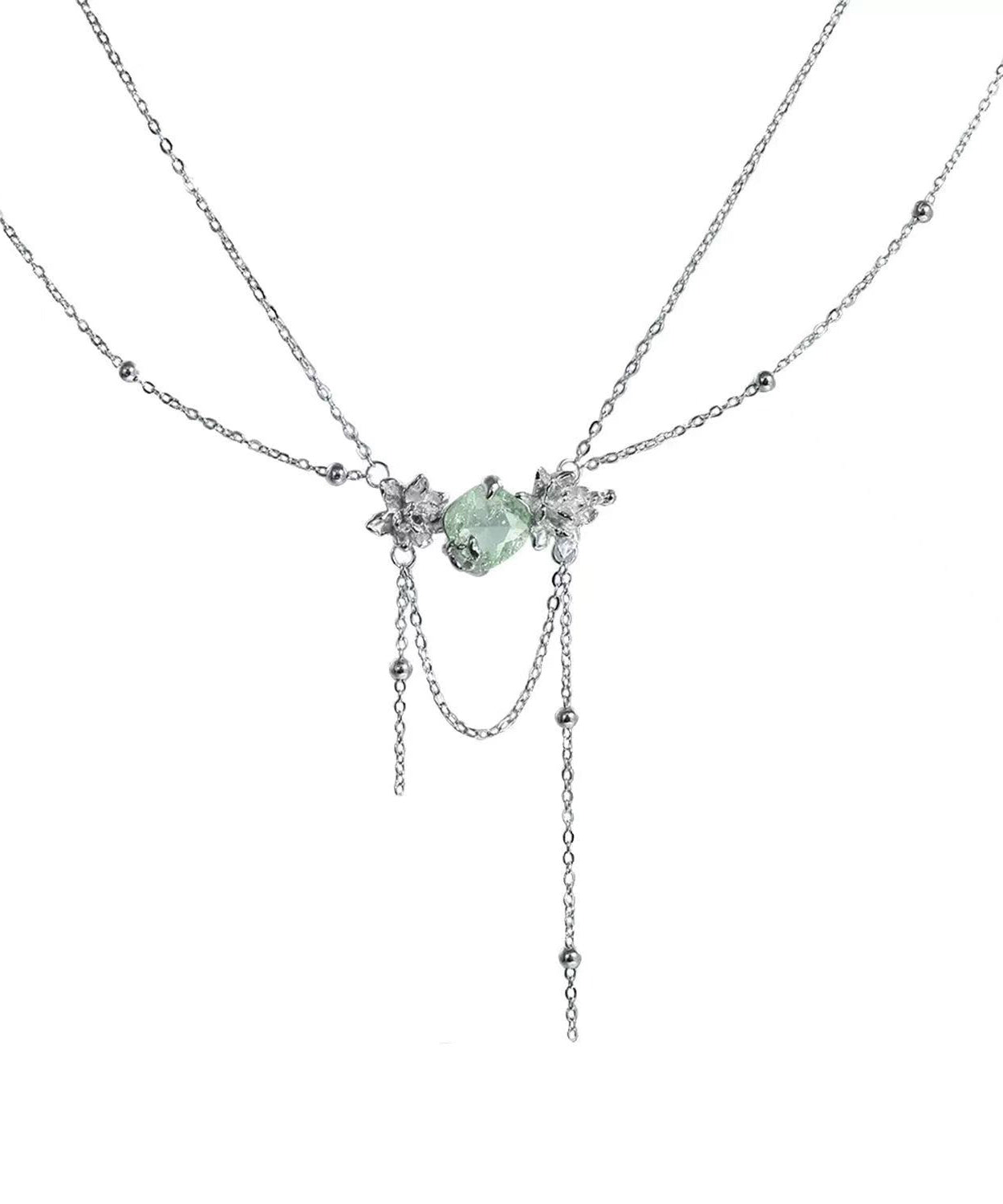 Boutique Light Green Alloy Gem Stone Pendant Necklace