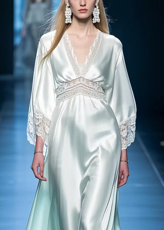 Boutique Light Green Patchwork Lace Exra Large Hem Maxi Dresses