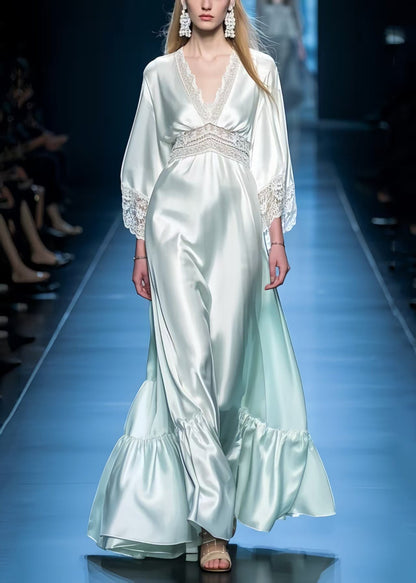 Boutique Light Green Patchwork Lace Exra Large Hem Maxi Dresses