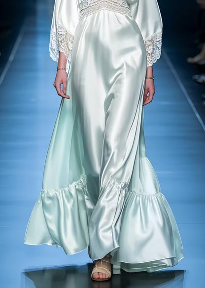 Boutique Light Green Patchwork Lace Exra Large Hem Maxi Dresses