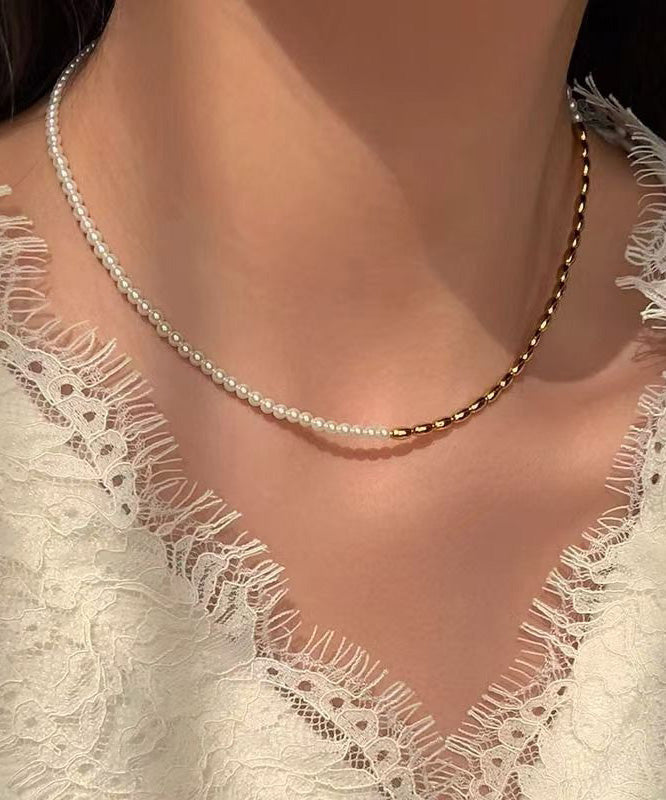 Boutique Luxury Colorblock Pearl Gilding Necklace