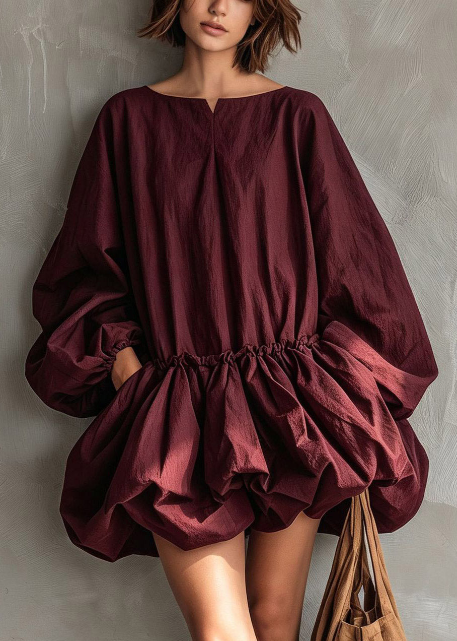 Boutique Mulberry O-Neck Ruffled Patchwork Mid Dress Lantern Sleeve