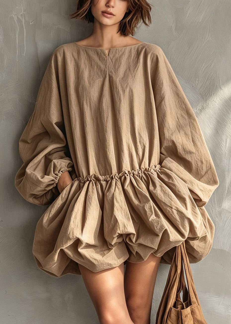 Boutique Mulberry O-Neck Ruffled Patchwork Mid Dress Lantern Sleeve
