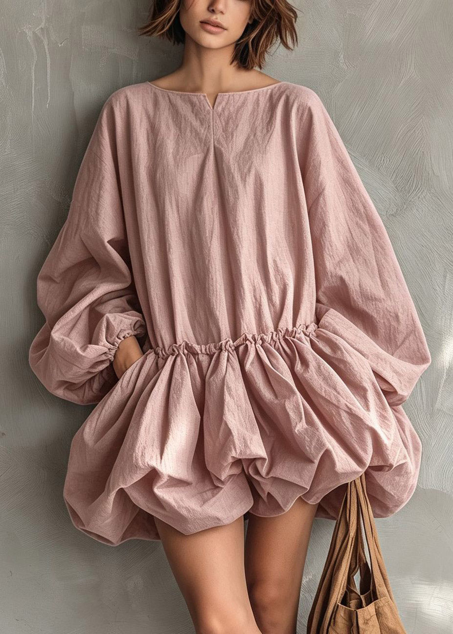 Boutique Mulberry O-Neck Ruffled Patchwork Mid Dress Lantern Sleeve