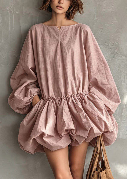 Boutique Mulberry O-Neck Ruffled Patchwork Mid Dress Lantern Sleeve