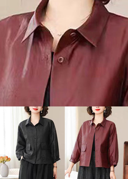 Boutique Mulberry Peter Pan Collar Silk Coat Lantern Sleeve