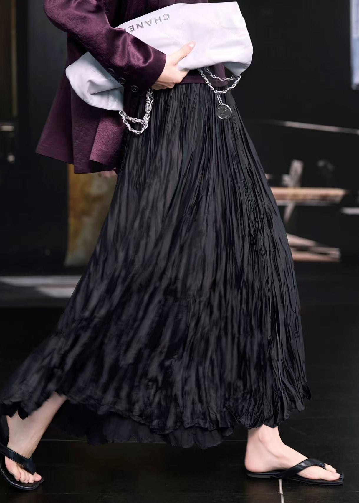 Boutique Mulberry Wrinkled Elastic Waist Chiffon Skirts Spring