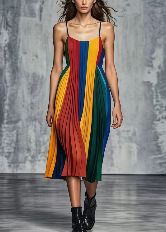 Boutique Multicolor Silm Fit Chiffon Pleated Cami Dress Summer