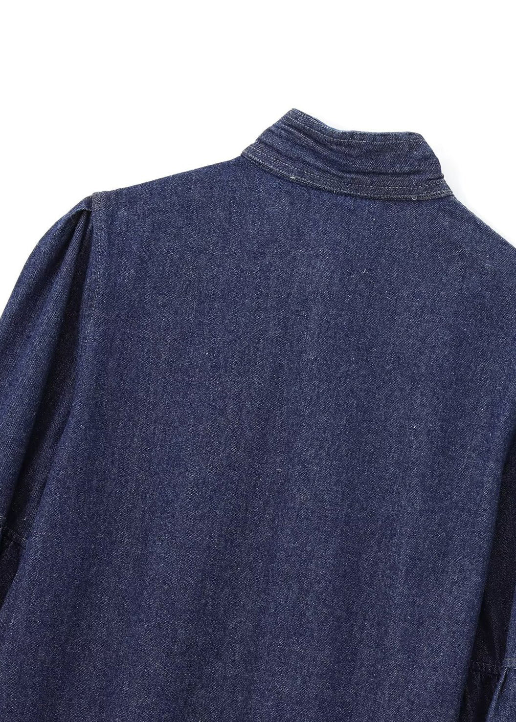 Boutique Navy Bow Denim Shirt Top Lantern Sleeve
