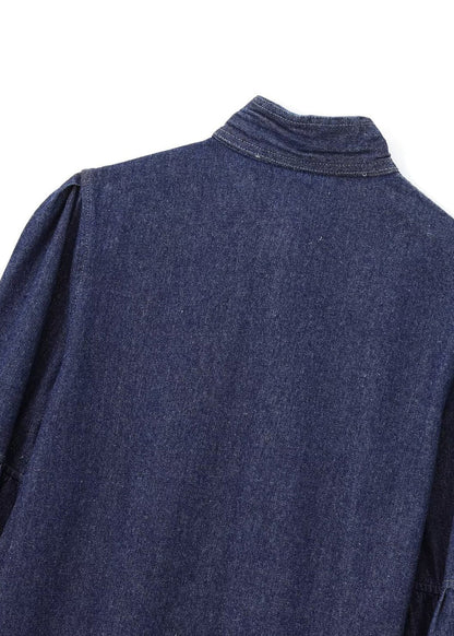 Boutique Navy Bow Denim Shirt Top Lantern Sleeve