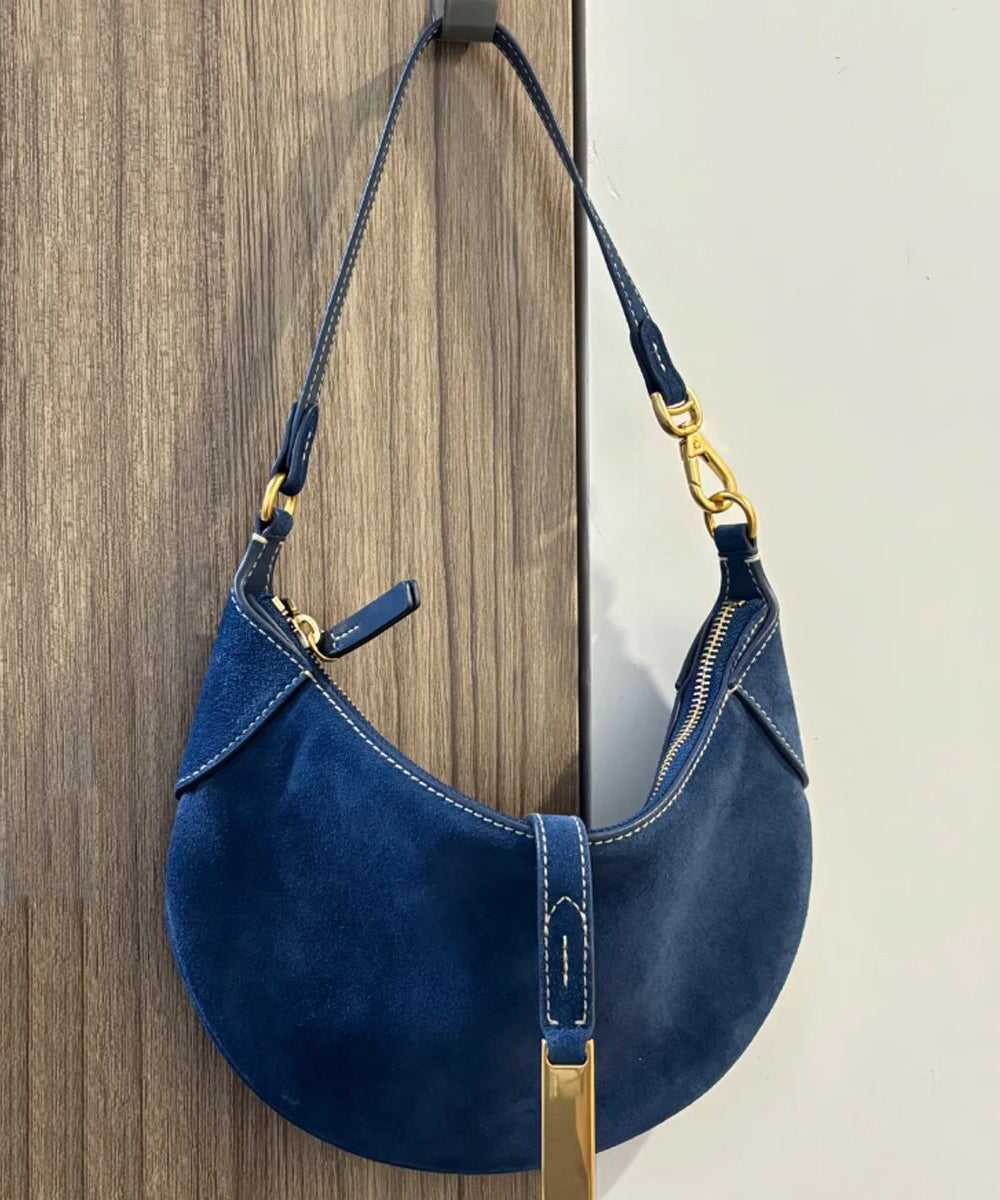 Boutique Navy Solid Durable Fine Suede Saddle Bag