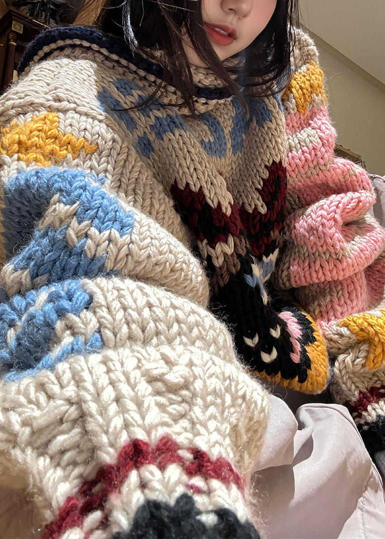 Boutique O Neck Jacquard Knit Pullover Spring