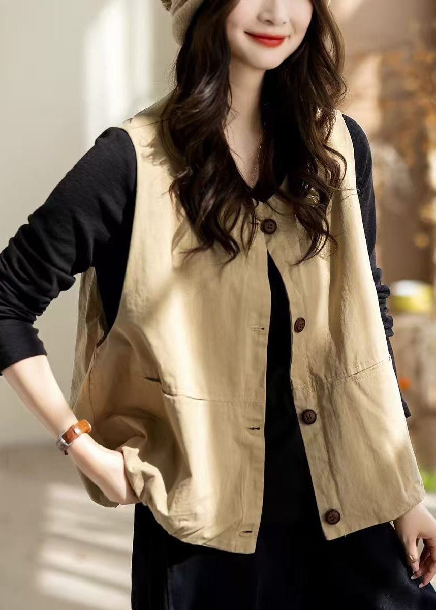 Boutique Orange O-Neck Pockets Button Waistcoat Sleeveless