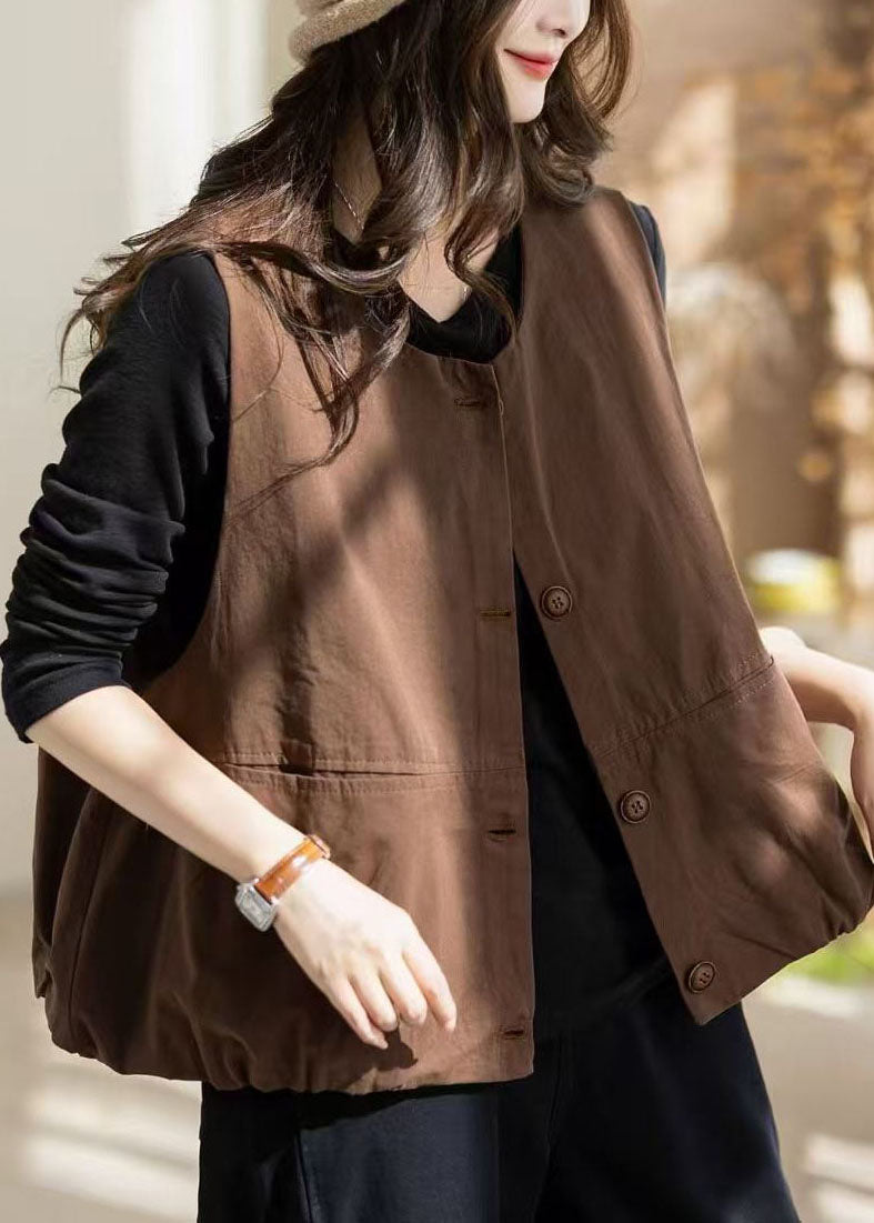 Boutique Orange O-Neck Pockets Button Waistcoat Sleeveless