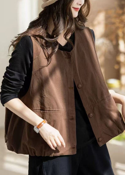 Boutique Orange O-Neck Pockets Button Waistcoat Sleeveless