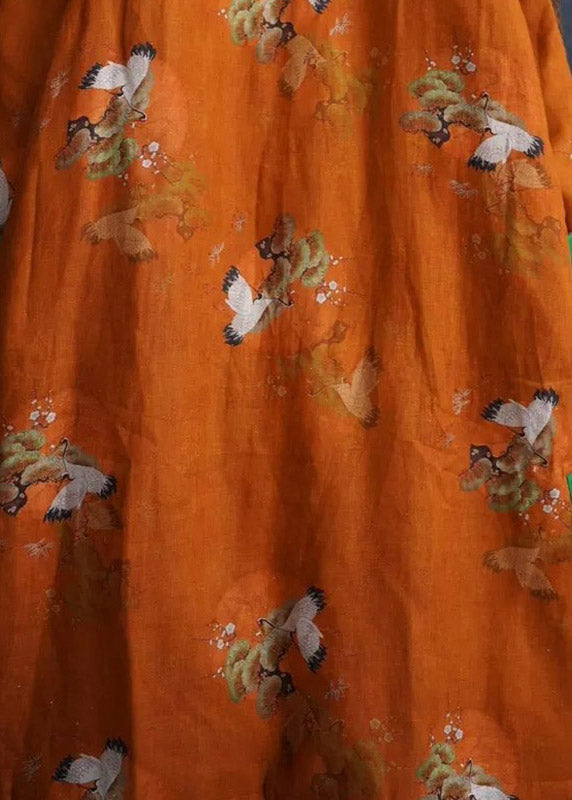 Boutique Orange O-Neck Print Side Open Long Parkas Long Sleeve