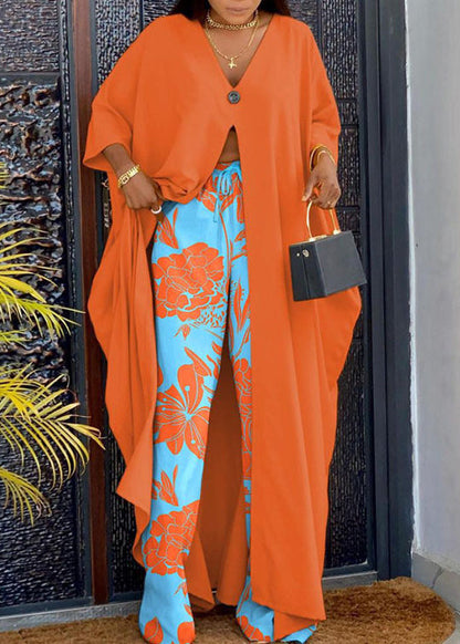Boutique Orange Oversized Side Open Cotton Women Sets 2 Pieces Summer
