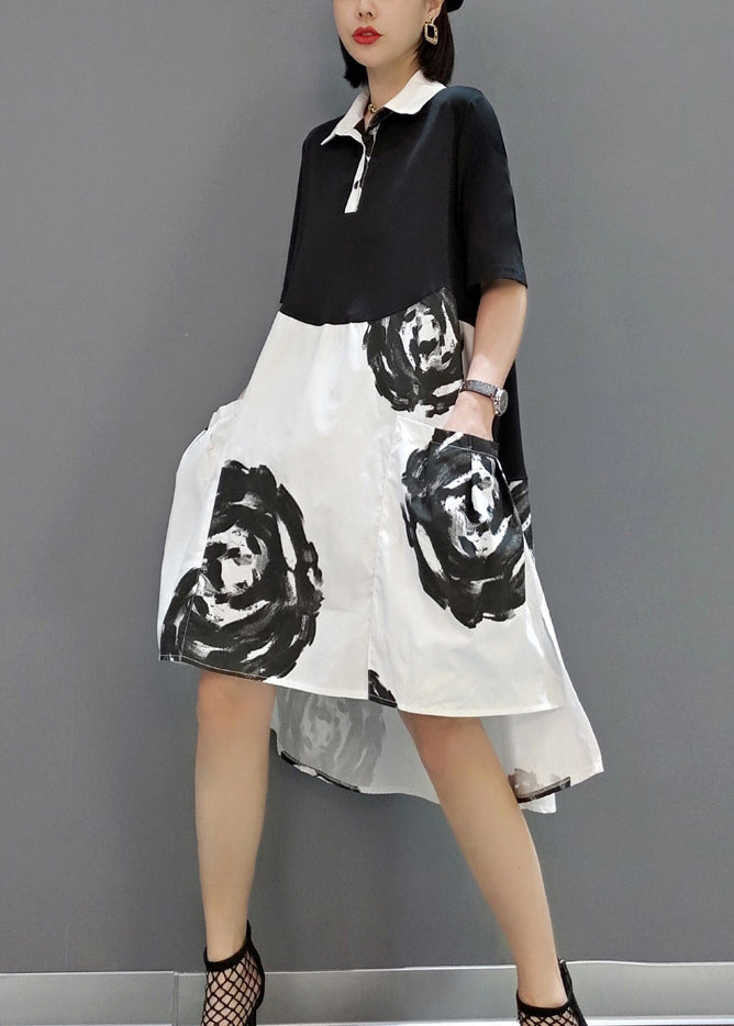 Boutique Orange Peter Pan Collar Patchwork Print Cotton Robe Dresses Short Sleeve