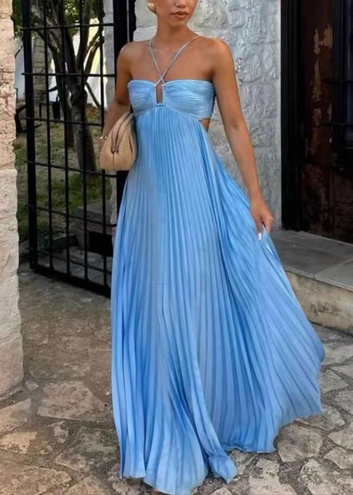 Boutique Pink Backless Exra Large Hem Cotton Pleated Vestidos Dress Summer