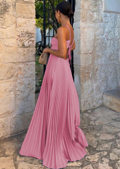 Boutique Pink Backless Exra Large Hem Cotton Pleated Vestidos Dress Summer