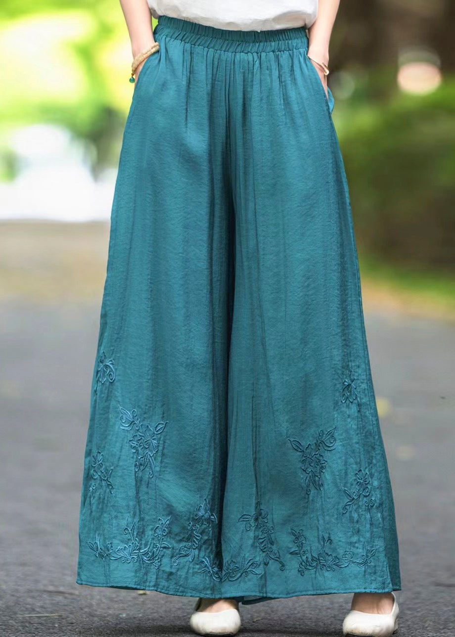 Boutique Pink Embroidered Pockets Elastic Waist Silk Pants Fall