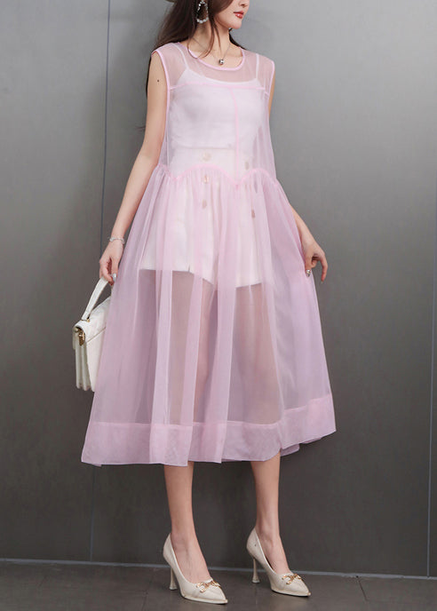 Boutique Pink Exra Large Hem Tulle Sheer Dress Sleeveless