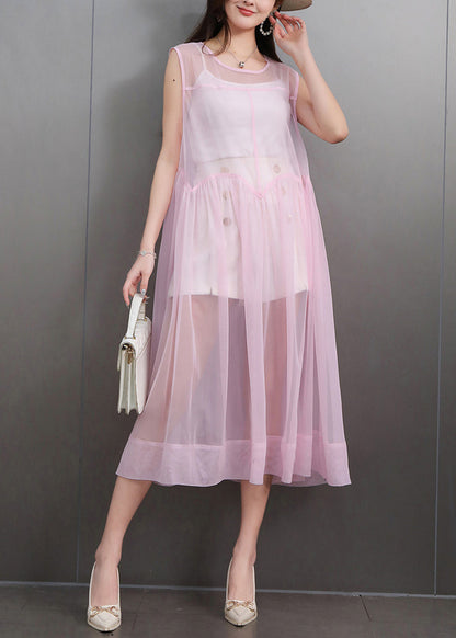 Boutique Pink Exra Large Hem Tulle Sheer Dress Sleeveless