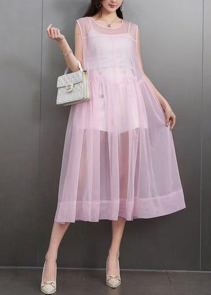 Boutique Pink Exra Large Hem Tulle Sheer Dress Sleeveless