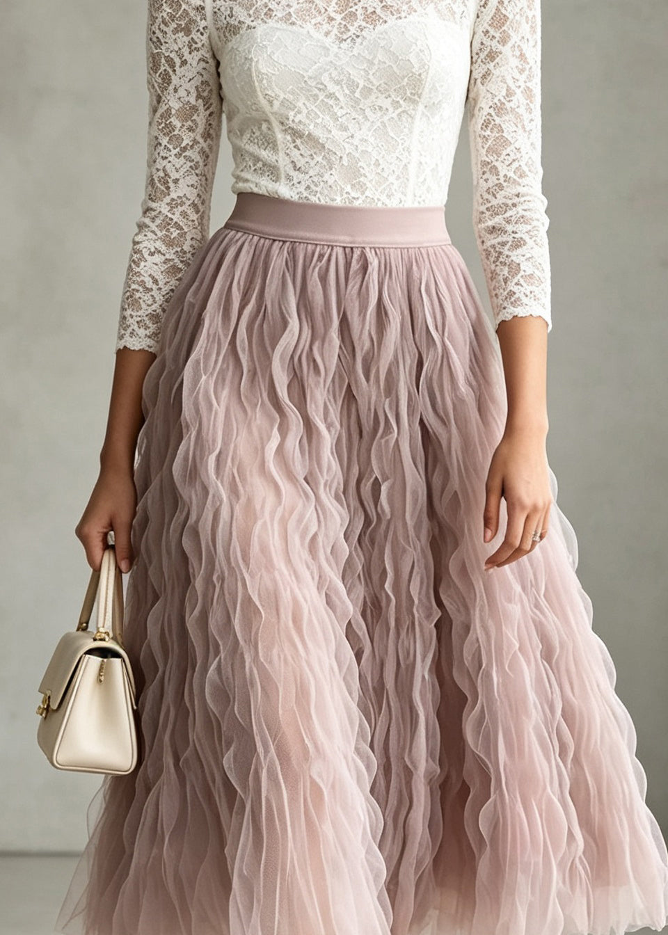 Boutique Pink High Waist Wrinkled Tulle Skirts Fall