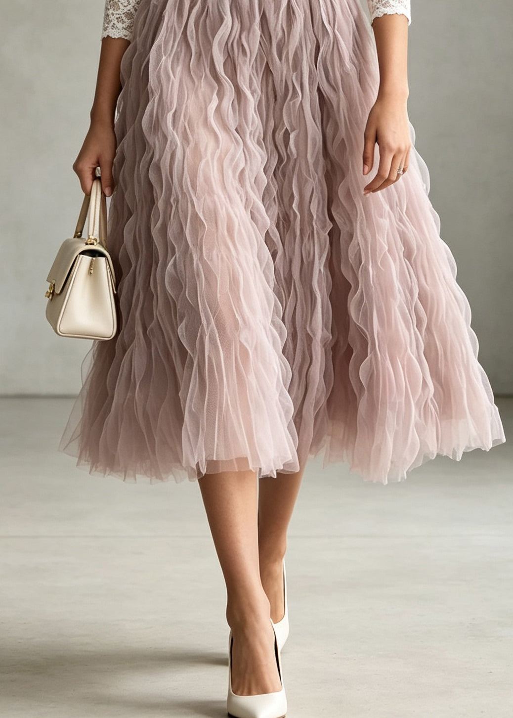 Boutique Pink High Waist Wrinkled Tulle Skirts Fall