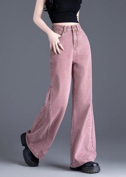 Boutique Pink Oversized Patchwork Denim Pants Spring