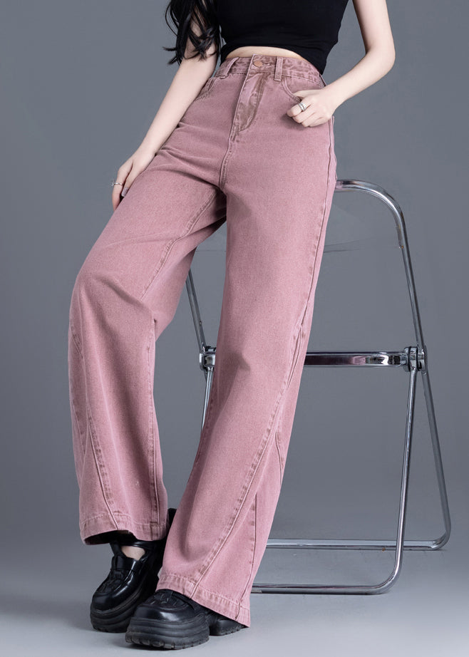 Boutique Pink Oversized Patchwork Denim Pants Spring