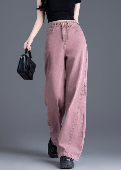 Boutique Pink Oversized Patchwork Denim Pants Spring