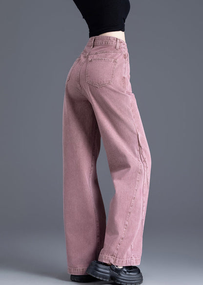 Boutique Pink Oversized Patchwork Denim Pants Spring