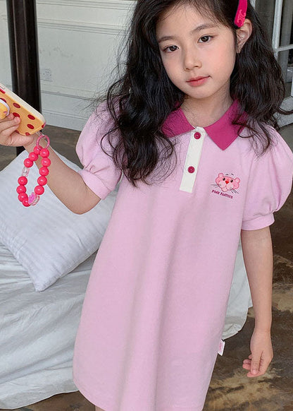 Boutique Pink Peter Pan Collar Patchwork Cotton Kids Girls Dresses Summer