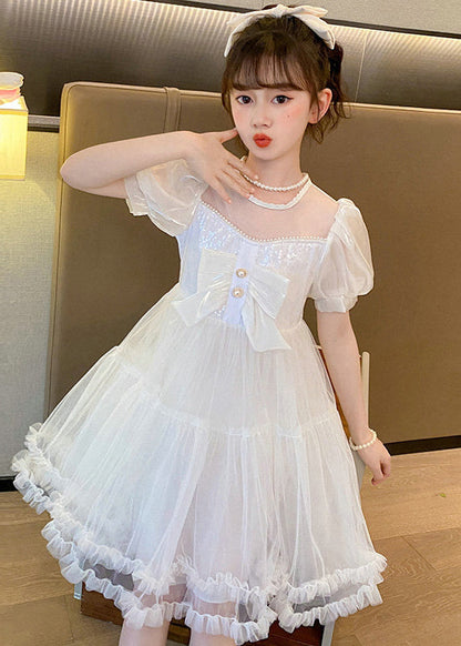 Boutique Pink Puff Sleeve Patchwork Tulle Baby Girls Maxi Dress Summer