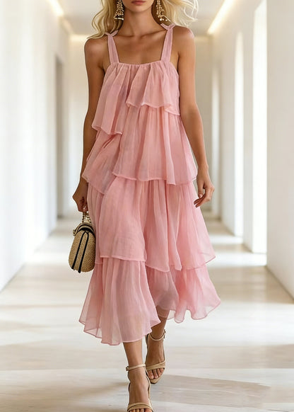 Boutique Pink Ruffles Layered Cotton Cami Dress Summer