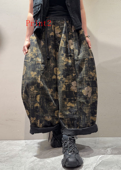 Boutique Pockets Print Elastic Waist Denim Pants Trousers Fall