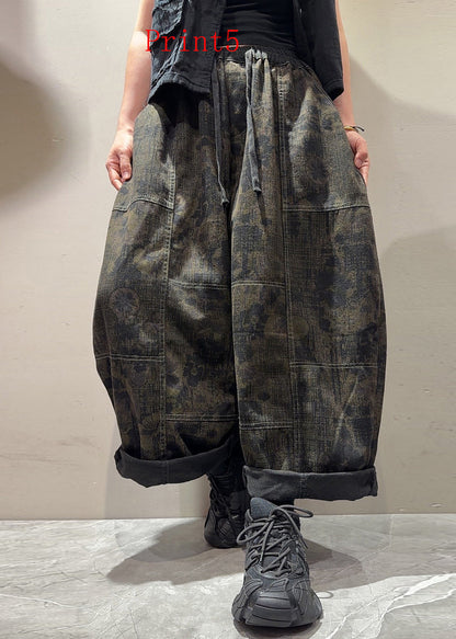 Boutique Pockets Print Elastic Waist Denim Pants Trousers Fall
