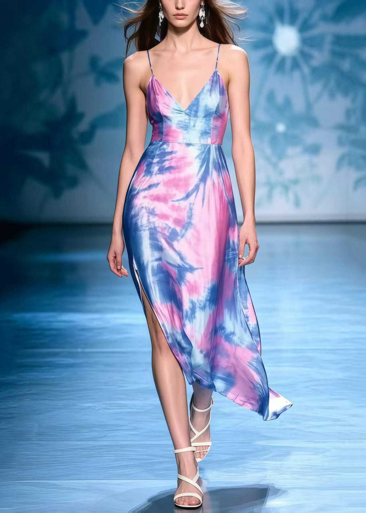 Boutique Polychrome Asymmetrical Tie Dye Chiffon Mini Dress Summer