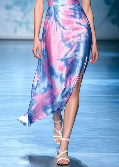 Boutique Polychrome Asymmetrical Tie Dye Chiffon Mini Dress Summer