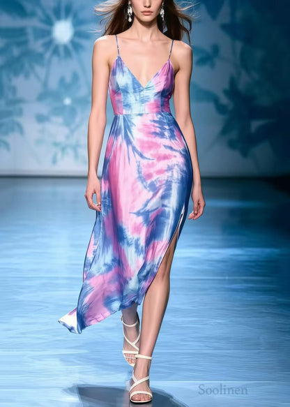 Boutique Polychrome Asymmetrical Tie Dye Chiffon Mini Dress Summer