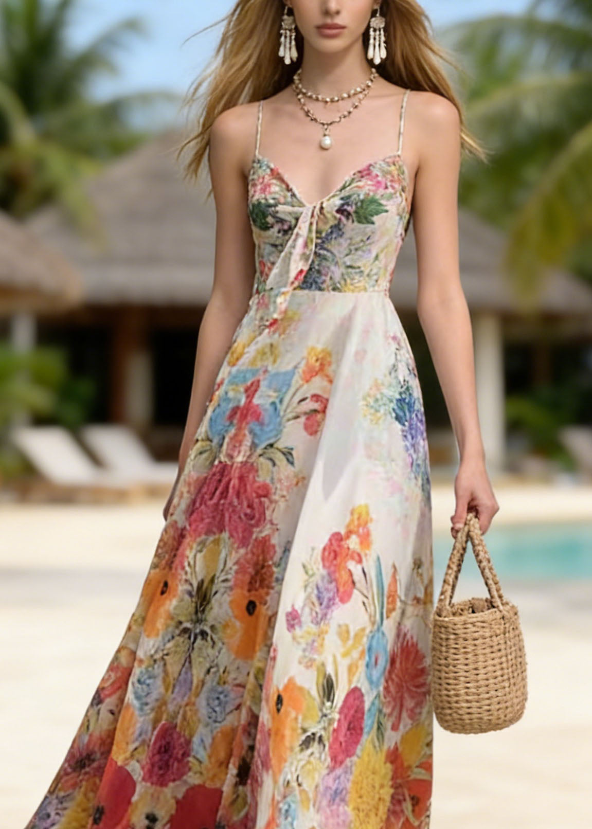 Boutique Print Chiffon Holiday Spaghetti Strap Dress Summer