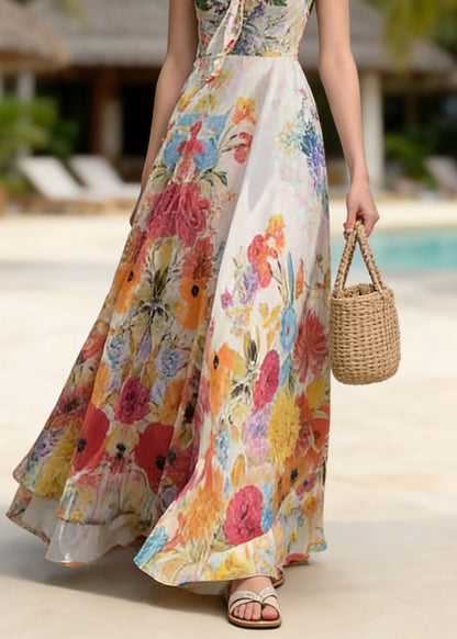 Boutique Print Chiffon Holiday Spaghetti Strap Dress Summer