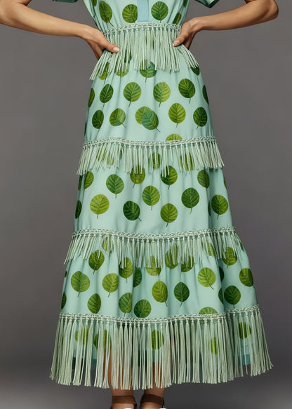 Boutique Print Tasseled Patchwork Cotton Dress Summer